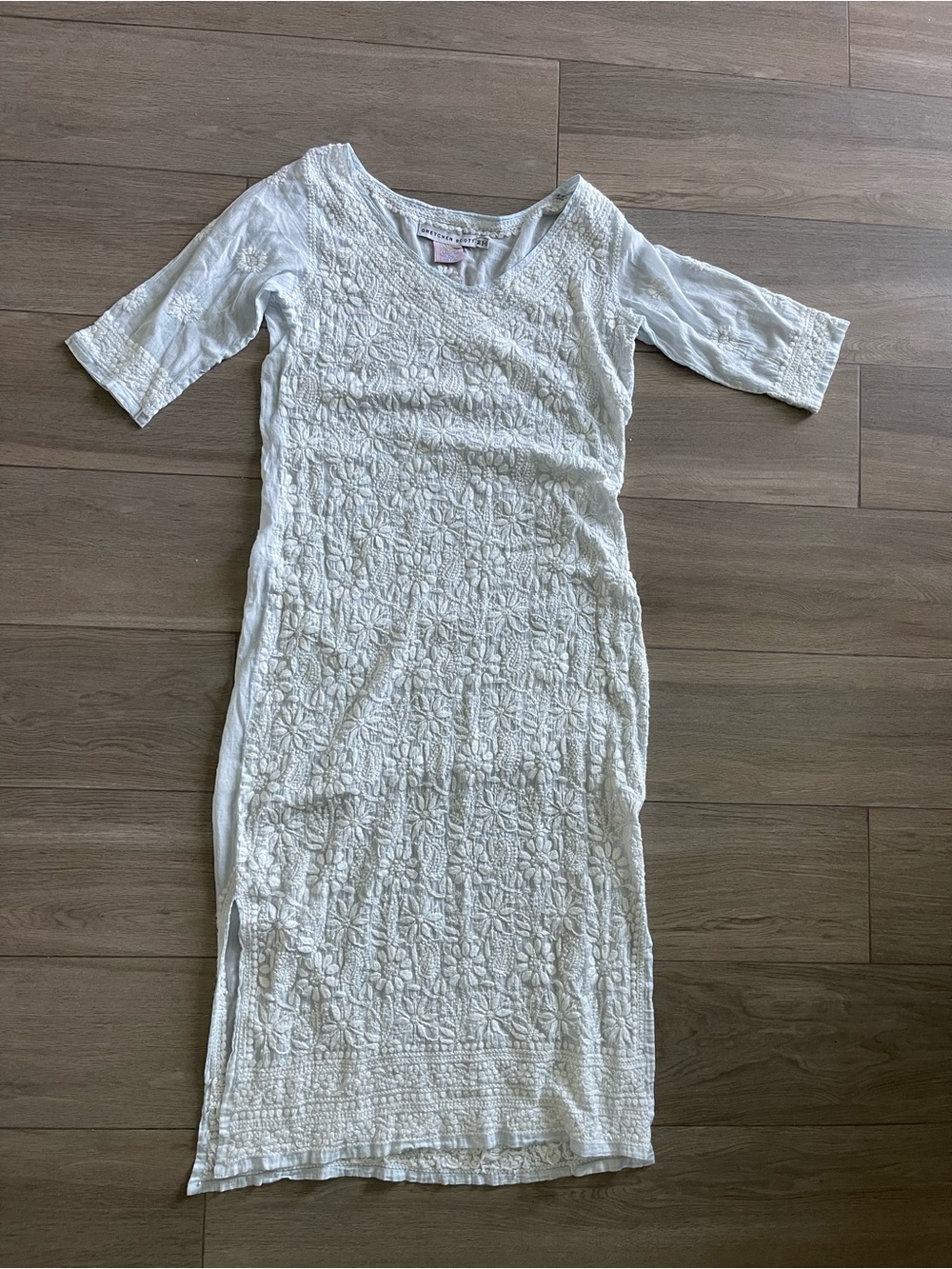 Gretchen Scott Designs Ivory Light Blue Embroidered Maxi Dress
